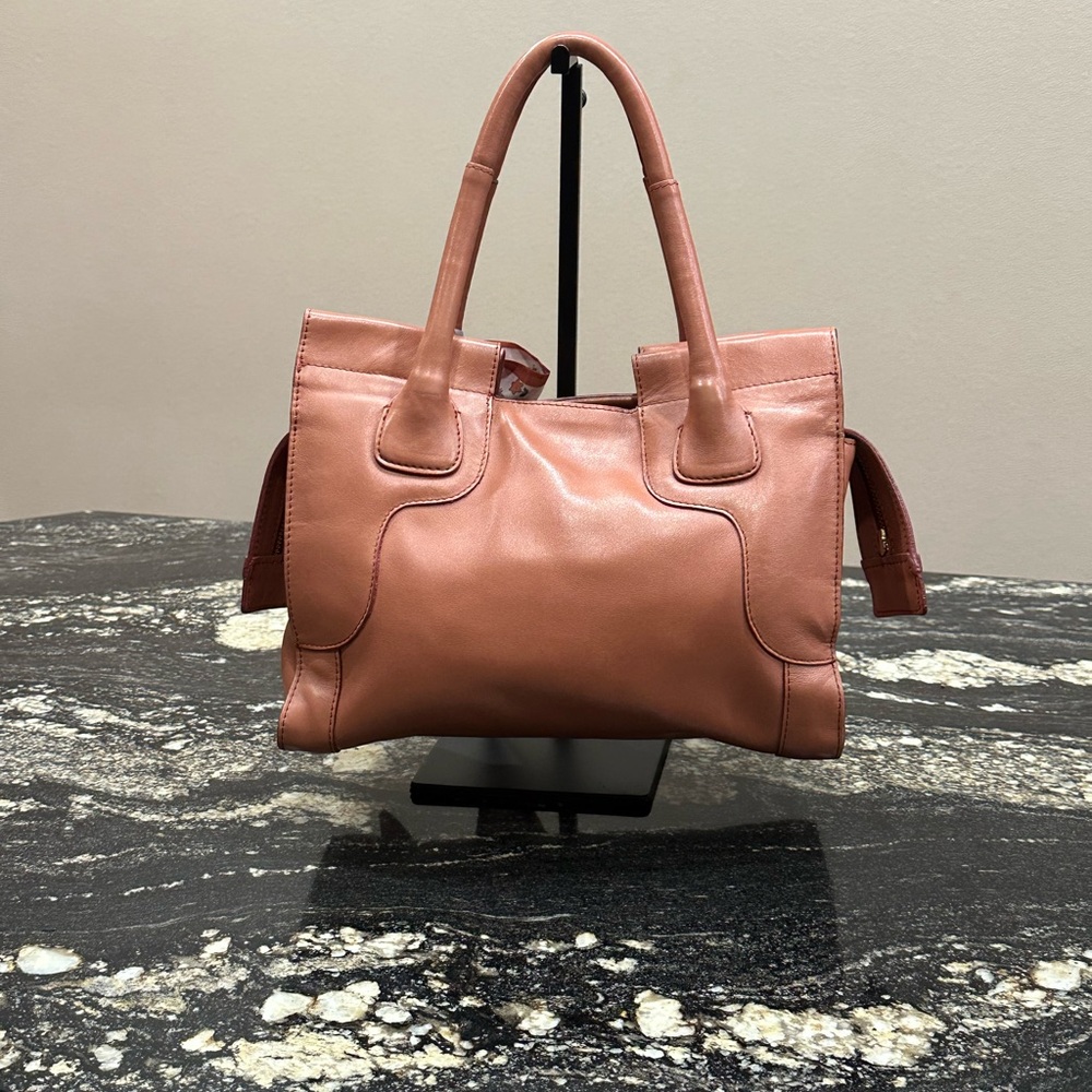 See by chole Coral Pink Leather-Style Satchel with Scarf Accent - Picture 2 of 16
